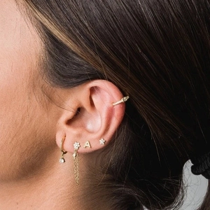 Minimalist S925 silver needle letter A and flower earrings set with zircon studs