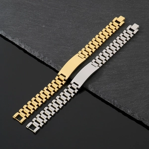 Polished stainless steel watch band bracelets in gold and silver with custom ID bars