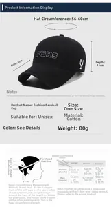 Size guide for vintage distressed cotton baseball cap with detailed head measurements