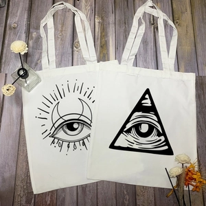 Canvas Tote Bag Women Mystic Evil Eye Sun Moon Print Harajuku Aesthetic Vintage Shoulder Shopping Handbag
