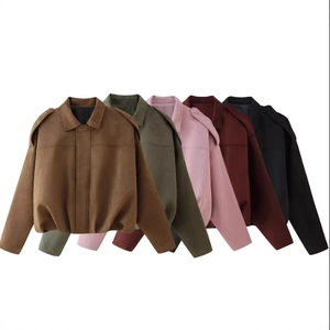 Women's chic lapel bomber jackets in brown, green, pink, red, and black colors