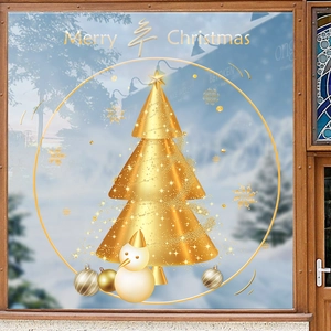 Stickers de Noël dorés avec sapin et bonhomme de neige pour décoration de vitres