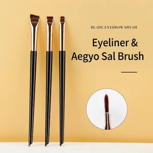 Three-piece blade eyeliner brush set with flat angled bristles and black handle