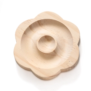 Top view of flower-shaped wooden jewelry tray with measurement grooves for DIY beads