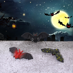 Three creative Halloween resin bat figurines with pumpkin moon night scene background