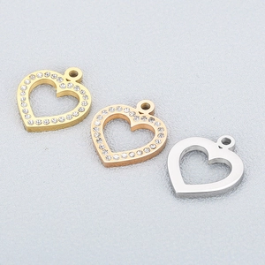 DIY stainless steel heart pendants with rhinestones in gold, rose gold and silver finishes