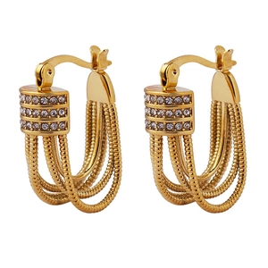 Golden U-shape drop earrings with snake chain tassels and micro-pave cubic zirconia crystals