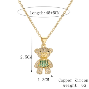 Detailed dimension guide for a gold bear pendant necklace with green zircons