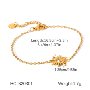 Detailed view of sunflower bracelet dimensions 16.5cm plus 3.5cm extension chain length