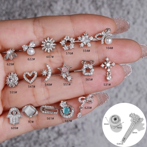 Pendientes De Cartílago De Circón Cobre Con Poste De Acero Inoxidable Cierre De Rosca Animal Corazón Estrella Para Mujeres