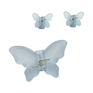 Cute light blue butterfly hair claw clip set with matte translucent finish for women