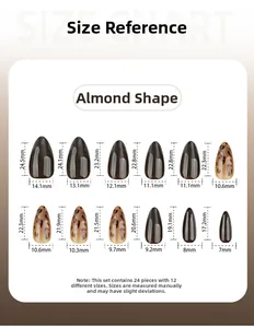 Tableau des tailles pour 24 faux ongles amande courts léopard avec 12 dimensions précises