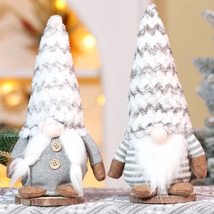 Christmas Gnome Plush Doll Faceless Santa Ornament Knit Hat Faux Fur Beard Wooden Button Desktop Decoration