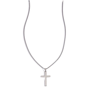 Polished titanium steel cross pendant necklace with box chain for men and women