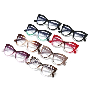 Cat eye anti-blue light glasses for women in seven colors on a white background