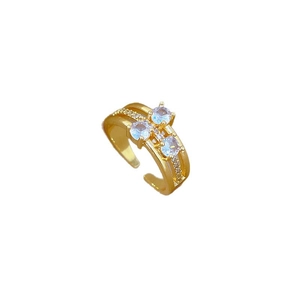 Elegant gold triple-layer open ring featuring sparkling crystals and micro-pave setting
