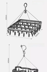 Detailed size chart for square and bear style stainless steel drying racks with clips
