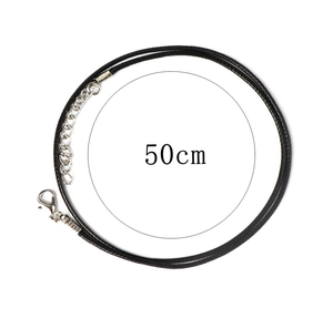 Detailed view of a 50cm black braided necklace cord with silver lobster clasp and chain