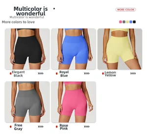 Short de yoga sans couture taille haute en noir, bleu, jaune, gris et rose rouge vif