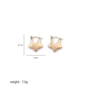Detailed view of gold star hoop earrings measuring 2.1cm high and 1.8cm wide