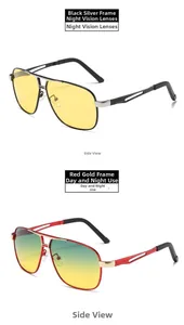 Detail view of day-night polarized aviator sunglasses with yellow and gradient lenses