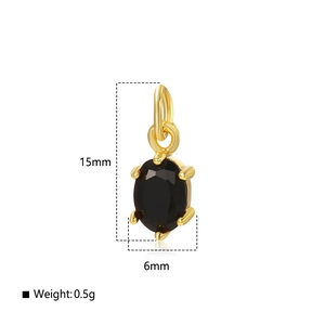 Detailed size view of 15x6mm oval zircon charm in gold plating with dimensions