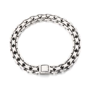 Retro punk silver finish stainless steel heavy curb chain necklace for men with box clasp