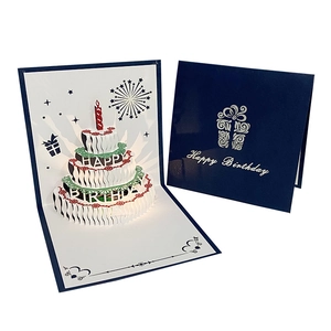 3D pop-up birthday card with a three-tier paper cake and glowing musical light features