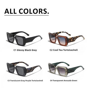 Four color variations of Y2K oversized square sunglasses including black and tortoise shells