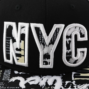 Flat brim NYC snapback hat featuring vintage graffiti print on a black cotton crown