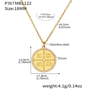 Technische Ansicht der 18k vergoldeten Edelstahlkette mit Zirkon-Rundanhänger und Details