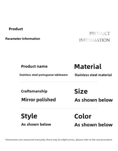 Detailed specification chart for stainless steel cutlery set with mirror polish finish