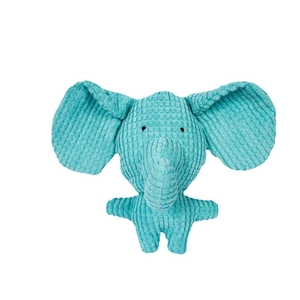 Blue corduroy elephant plush toy for dog training and interactive play with squeaky sounds