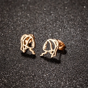 Artistic abstract profile face stud earrings in 18K gold plated stainless steel