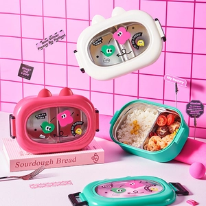 304 stainless steel divided lunch box set in pink, white, and green for students and workers
