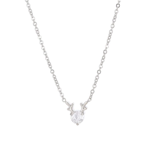 Minimalist silver deer antler necklace with sparkling round zircon pendant for women