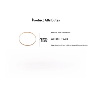 Technical diagram of a rose gold rhinestone bangle with size dimensions and weight info
