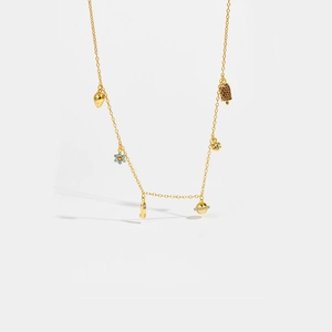 S925 sterling silver necklace with blue flower, rocket, planet and ice cream charms