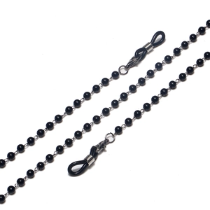 Sleek black beaded eyewear chain with silver lobster clasps and non-slip rubber loops