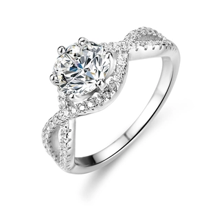 Classic S925 sterling silver moissanite engagement ring with six-prong twisted band