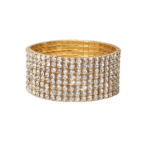Luxurious gold-plated multi-row zircon stretch bracelet with sparkling crystals