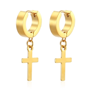 Orecchini a cerchio minimalisti con croce in acciaio inossidabile placcato oro 18K