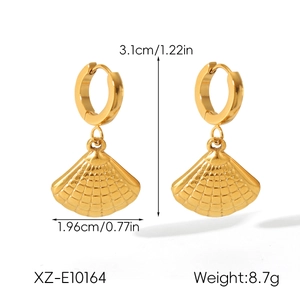 Detail view of 18K gold stainless steel shell earrings with precise size specifications