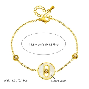 Gold stainless steel necklace with geometric shell pendant and sparkling diamond accent