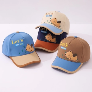 Kids Baseball Cap Cotton Blend Color Block Cartoon Bear Adjustable Sun Hat For Boys Girls