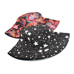 Unisex bucket hats featuring star patterns and bohemian floral geometric designs