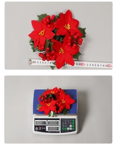 Detailed size measurement and weight display of red berry Christmas candle ring wreath