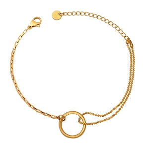 Asymmetric Link Chain Bracelet Stainless Steel Minimalist Circle Ring Charm Fashion Jewelry Adjustable Gold Plated For Women