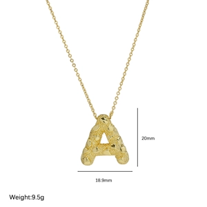Golden balloon letter A pendant necklace with textured finish and precise measurements