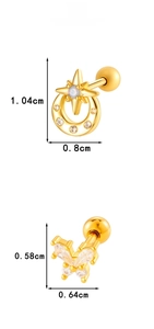 Detailed view of zircon bow and moon cartilage studs with measurements in centimeters
